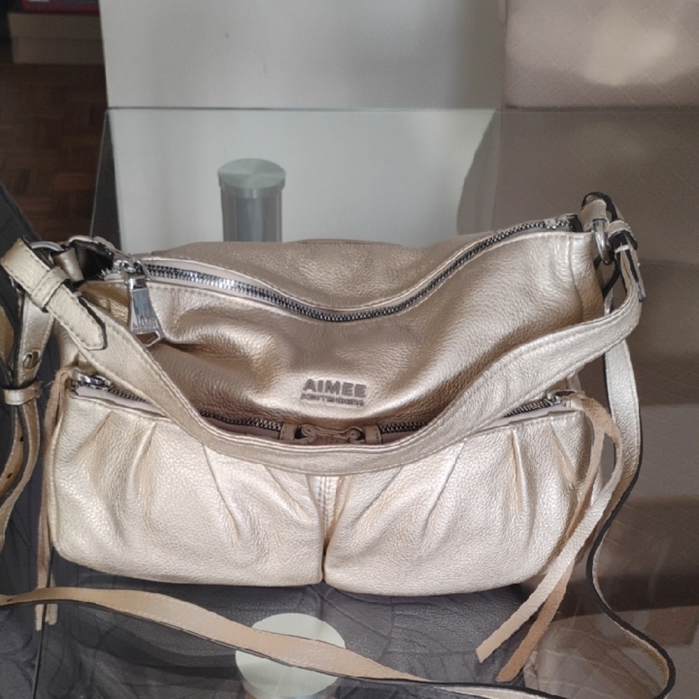 Aimee Kestenberg Metallic Cream Leather Shoulder Bag